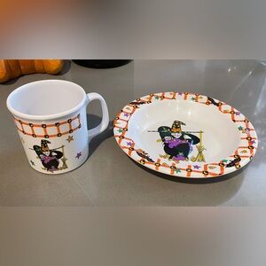 Vintage Signature Housewares Halloween Witch With Cauldron, Mug And Bowl Set